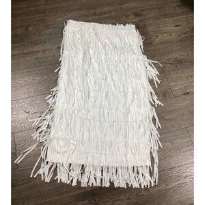 White Fringe Midi Skirt By Shein Size L Elastic Waist Casual Wear Flowing NWOT